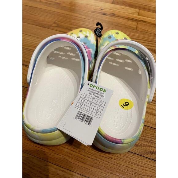 NWT Crocs Rainbow Pastel Tie Dye Platforms Clogs Slip On Unisex Multicolor Sz 9 - Picture 5 of 5
